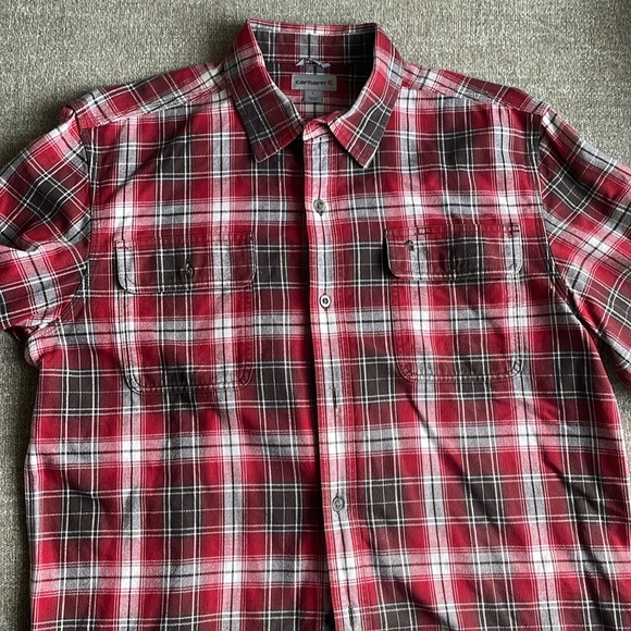 Carhartt Men’s L Long Sleeve Red, White, and Black Flannel Shirt - Picture 2 of 6